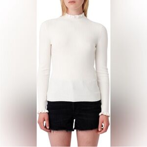 Maje Ruffle Mock Neck Sweater in Ecru Size 3/Large
